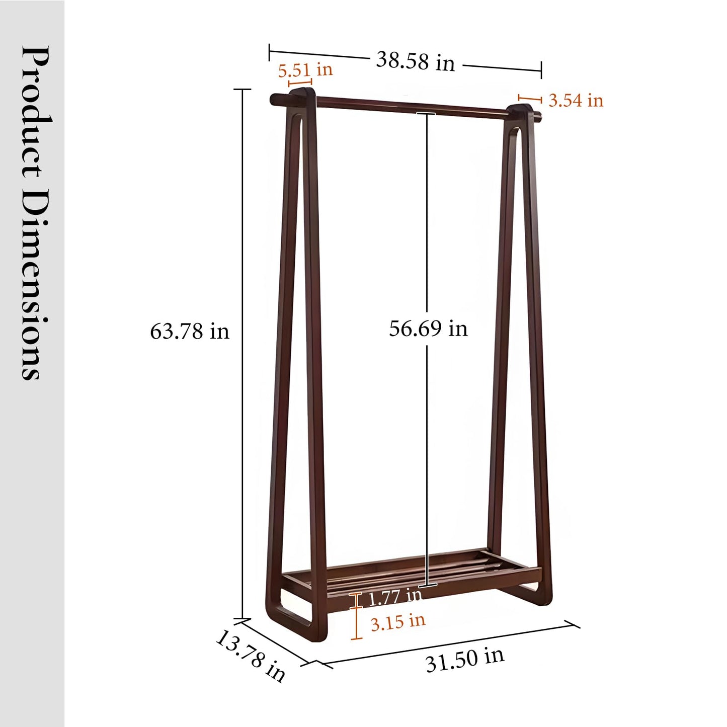 Cttasty Solid Wood Clothing Rack with Shelf, Freestanding Garment Rack with Hooks, Rubberwood Clothes Organizer for Bedroom Entryway, Minimalist Wooden Clothes Stand (Walnut, 31.5" W)