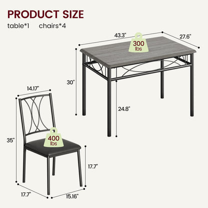 Garvee Small Dining Table Set for 4, Wooden Kitchen Table with 4 Upholstered Chairs, Space Saving Compact Dining Table with Corner Guard, Ideal for Kitchen, Dining Room, and Small Area, Gray