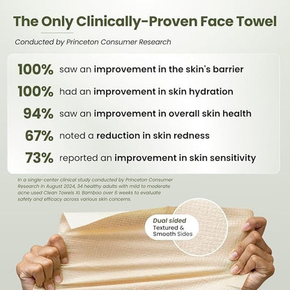 Clean Skin Club Bamboo Viscose Clean Towels® XL 100% USDA Biobased Face Towel