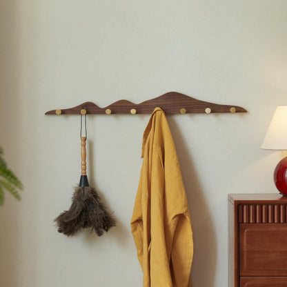 THFLSTR Elegant Wall Coat Rack with Hooks Walnut Wood Solid Coat Hanger Wall Mount with 8 Brass Hooks, Moisture-Resistant Wax Oil Finish for Home (Walnut, 8 Hooks)