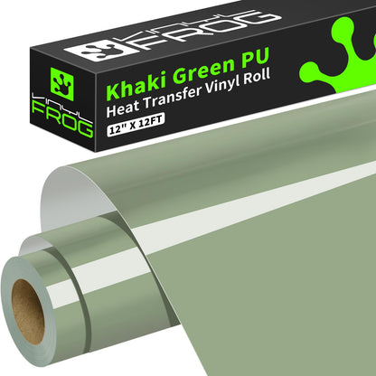 VINYL FROG Heat Transfer Vinyl Roll HTV Vinyl - 12" x12ft Khaki Green Iron on Vinyl for T-Shirts, Heat Press Vinyl for DIY Craft Designs (Khaki Green)