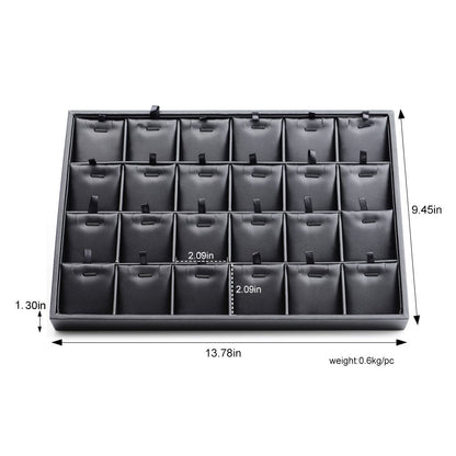 Woodten Black PU Leather Jewelry Display Tray 24 Grids Pendant Earrings Necklace Organizer Display Showcase Jewelry Storage Tray