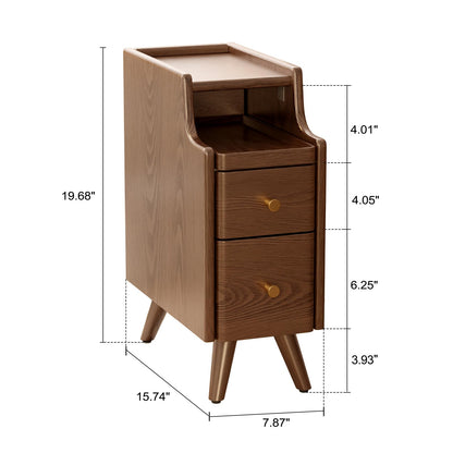 AQIMUELE Small Nightstand with Drawers, Solid Wood Bedside Table, Narrow Walnut Nightstand for Bedroom