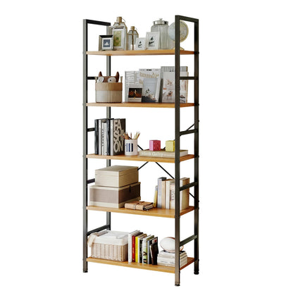 Sweetcrispy Book Shelf, 5 Tier Bookcase, Modern Tall Bookshelf for Garage Kit, CDs, Movies, Industrial Corner Storage Organizer for Bedroom Home Office Kitchen Living Room, Wood