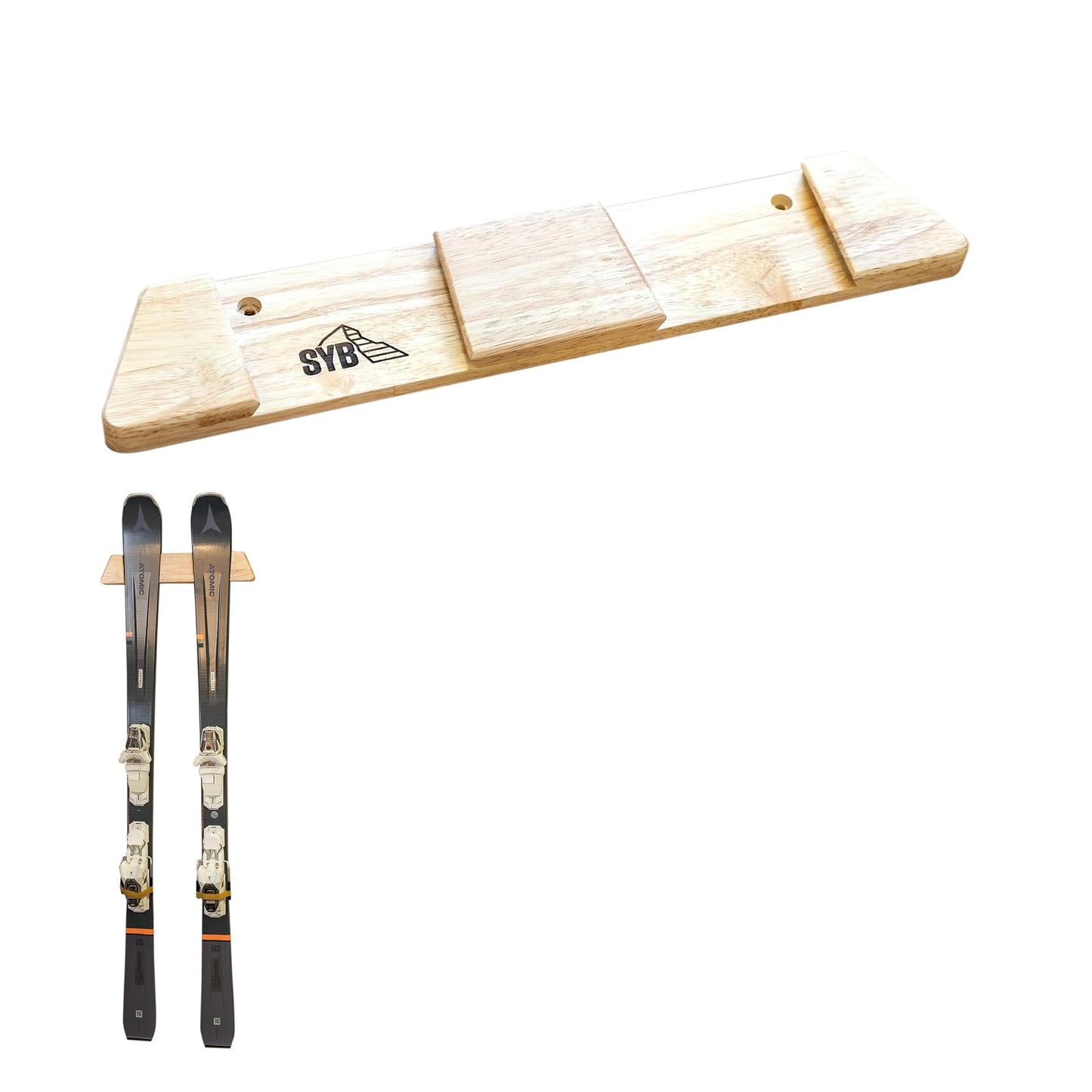 StoreYourBoard Horizontal Wood Ski Rack Wall Mount – Heavy Duty Ski Wall Mount Organizer, Space-Saving Ski Holders for Wall Display, Durable Skis Rack for Garage, Home or Cabin - Natural Wood (Medium)