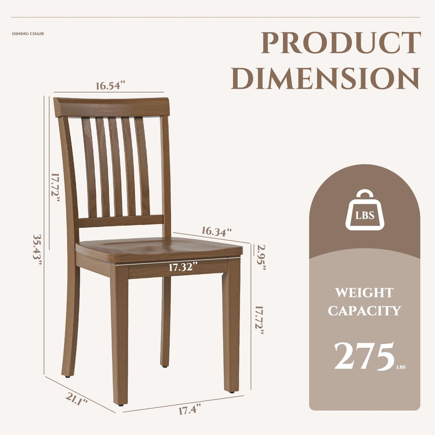 COLAMY Wooden Dining Chairs Set of 2, Solid Rubberwood Kitchen & Dining Room Chairs, Farmhouse Rustic Side Chairs for Dining Table, Anti-Slip Protection, Classic Windsor Style Seating, Oak Light Brown