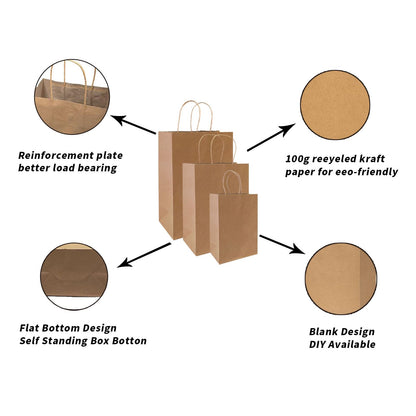 FACEBAG 90-Pack Brown Kraft Paper Bags with Handles Bulk, Assorted Sizes Gift Bags，Grocery，Retail，Party，Birthday，Shopping，Business，Goody，CraftMerchandise Take Out Sacks