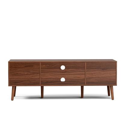 LCRBOL TV Stand for Living Room, Mid Century Modern Entertainment Center for 55/60 inch TVs, TV Console with Fluted Door Cabinets and Open Shelves, for Bedroom, Walnut