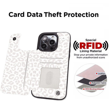 uCOLOR Compatible with iPhone 15 Pro 6.1" Wallet Case with Card Holder Slot Folio Flip PU Leather Kickstand Double Magnetic Clasp and RFID Blocking Design Cover 6.1 Inch (Beige Leopard)