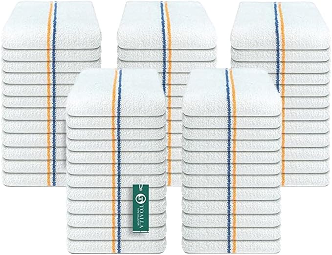 Bar Mop Blue & Gold Stripe 10 lbs 16x19 Pack of 60, 100% Cotton Double Stitched
