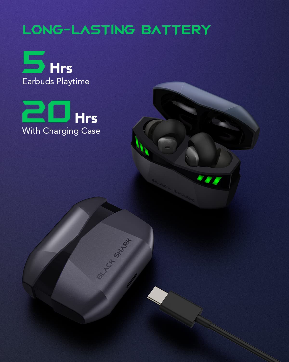 Black Shark Wireless Earbuds with 35ms Ultra-Low Latency, Wireless Headphones with Premium Sound, Bluetooth 5.2, 10mm Drivers, 4 Hyperclear Mics, IPX5 Waterproof, 20H Play Time, Comfort Fit