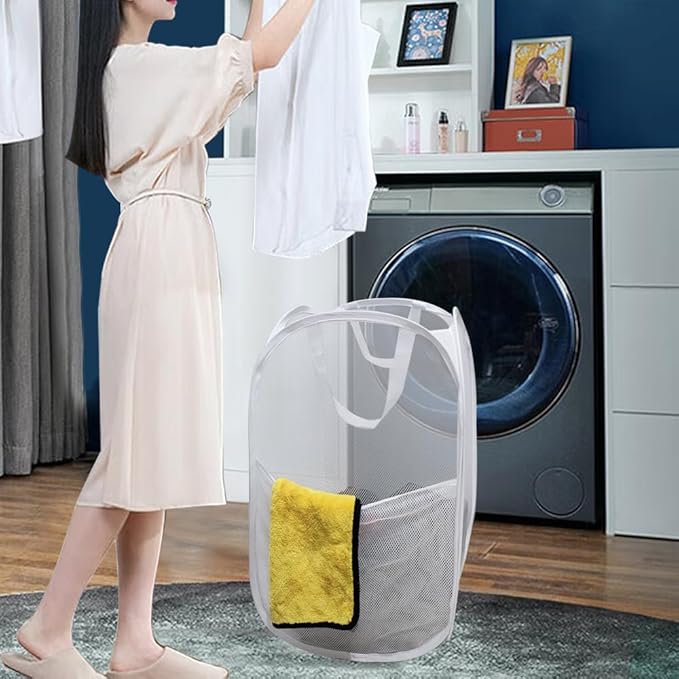 Pop Up Laundry Hamper, Reinforced Mesh Laundry Basket