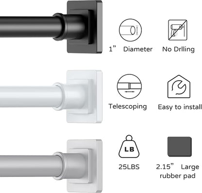 UIOSANRT Tension Shower Curtain Rod 31-55 Inches Non-Slip Shower Rod Tension Mounted No Drill Black Shower Curtain Rods Spring Tension Rod Adjustable Tension Curtain Rod for Windows Bathroom