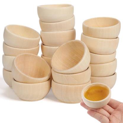 Asbiaxb 20 Pack Small Wooden Bowls, Mini Pinch Bowls, 1.5 Oz Unfinished Tiny Wood Condiment Bowsl for DIY Crafts, Sorting, Dipping Sauce, Nuts, Spice, Candy, 1.2 X 2.4 Inches