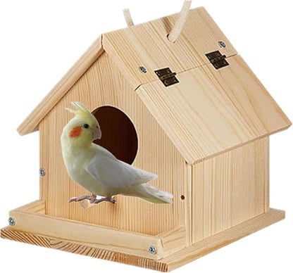 Parakeet Nest Warm Box, Bird Breeding Box, Parrot Wood House Nesting Box, Parrotlets Budgie Mating Box, Aviary Cage Box for Lovebirds, Cockatiel, with Birds Stand Perch (6 Inch)