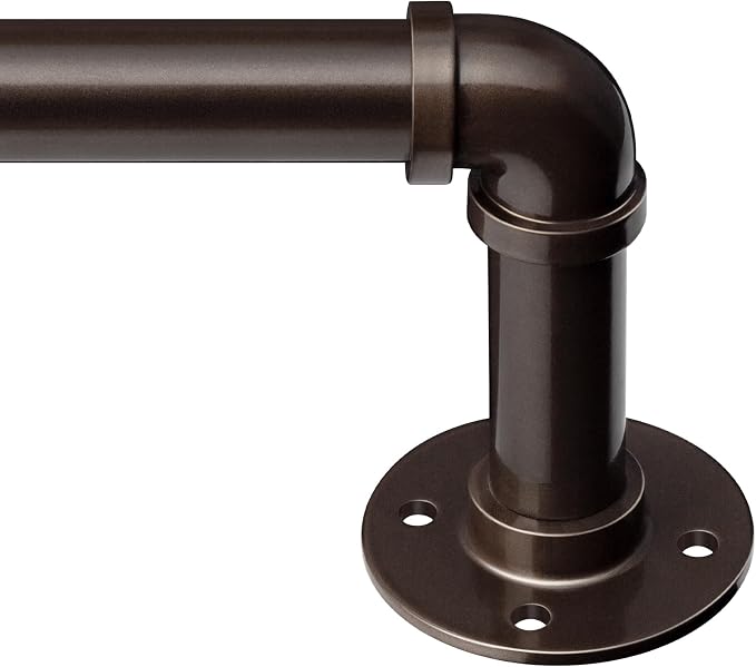 Zeerobee Curtain Rods for Windows 48 to 84, 1 Inch Industrial Wrap Around Antique Bronze Curtain Rod, Indoor/Outdoor Room Divider Adjustable Drapery Pole, 48"-86"