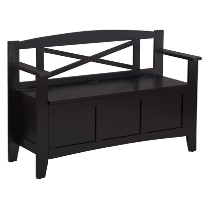 OSP Home Furnishings Metro X-Back Style Wood Entry Way Bench with Storage, Black finish