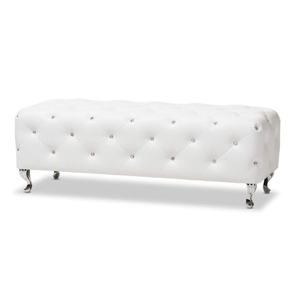 Baxton Studio Stella Crystal Tufted Modern Bench, White (54"x19"x19.5") Siskal Modern Cube Ottoman, White, Set of 2