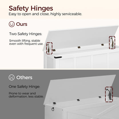 MAHANCRIS 47.2" Storage Chest, Wooden Storage Bench with 2 Safety Hinges, Entryway Shoe Bench with Flip-Top, Storage Trunk for Living Room, Bedroom, Entryway, White SCBW4901