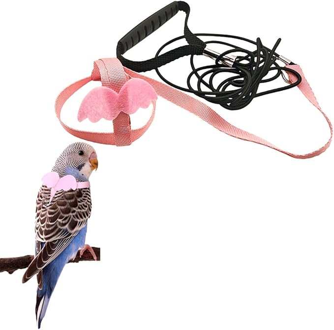 Pet Parrot Bird Harness and Leash, Adjustable Training Design Anti-Bite, Bird Nylon Rope with Cute Wing for Parrots, Suitable for Macaw Cockatoo Cockatiel Lovebird Conure African Grey (Pink,S)