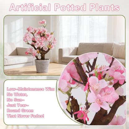 KAIRNE Artificial Pink Cherry Blossom Potted,13" Tall Fake Bonsai Flowers Tree,Lifelike Floral Faux Plants,Realistic Decorative Flowers Potted,Spring Decoration Home Office Desk Decor