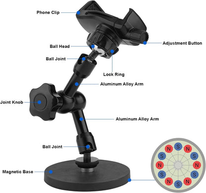 Magnetic Phone Holder,Heavy Duty Phone Mount for Truck/Tractor/Forklift/Boat/Motor Vehicles,Fit 3.5~7.5" iPhone/Nexus/Smartphone,360°Adjustable Arm 3.46" Magnetic Base