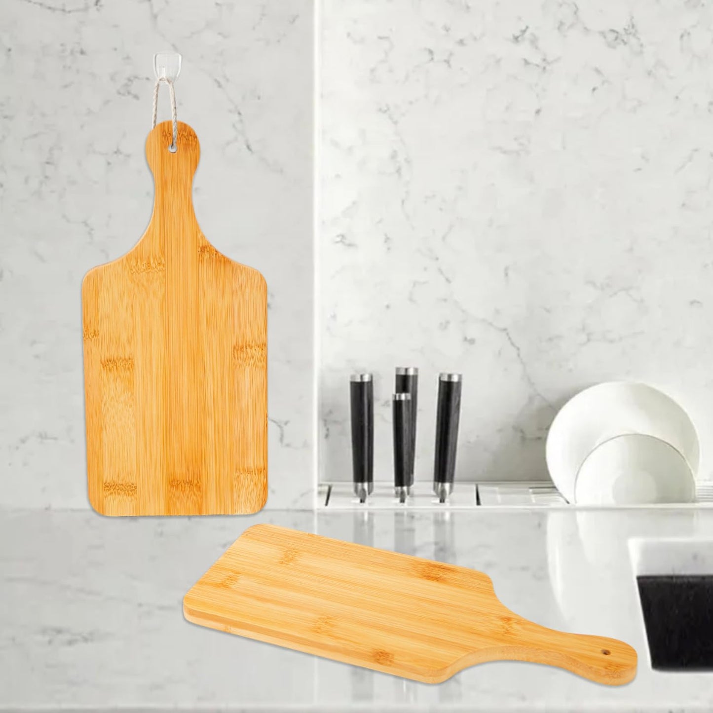 Benhurb 12 Pcs Bamboo Cutting Board Bulk 11x5 Inch Charcuterie Boards with Handle Wood Engraving Serving Board Kitchen Chopping Boards Crafts for Pizza, Bread, Cheese, Charcuterie, Fruit, Vegetables