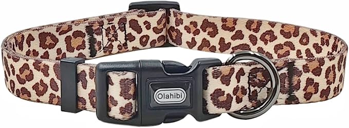 Dog Collar Leash Set, Leopard Pattern, Polyester Material, Adjustable Collar and 5ft Matching Leash, for Small Dogs.(S, Light Coffee Leopard)