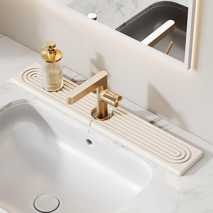 23.6 Inch Stone Faucet Mat for Kitchen Sink Splash Guard, Diatomite Sink
