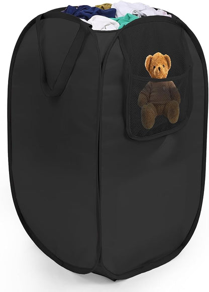 Pop Up Laundry Hamper with Side Pockets, Foldable Laundry Basket Reinforced