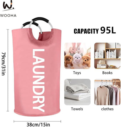 WOOHA 95L Large laundry basket, Collapsible laundry hamper, Tall Clothes