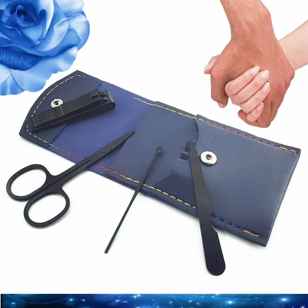 Manicure Set, Professional Women Nail Clippers Kit 4PCS， Stainless Steel Nail Cutter Care Tools Professional Grooming Kits, PU Leather Travel Case （rose gold）