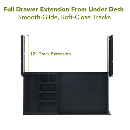 PERFECT POSTURE Max Under Desk Storage Drawer – Large Desk Drawer with Lock for Regular & Sit-Stand Standing Desks, Black (26.7” x 13”)