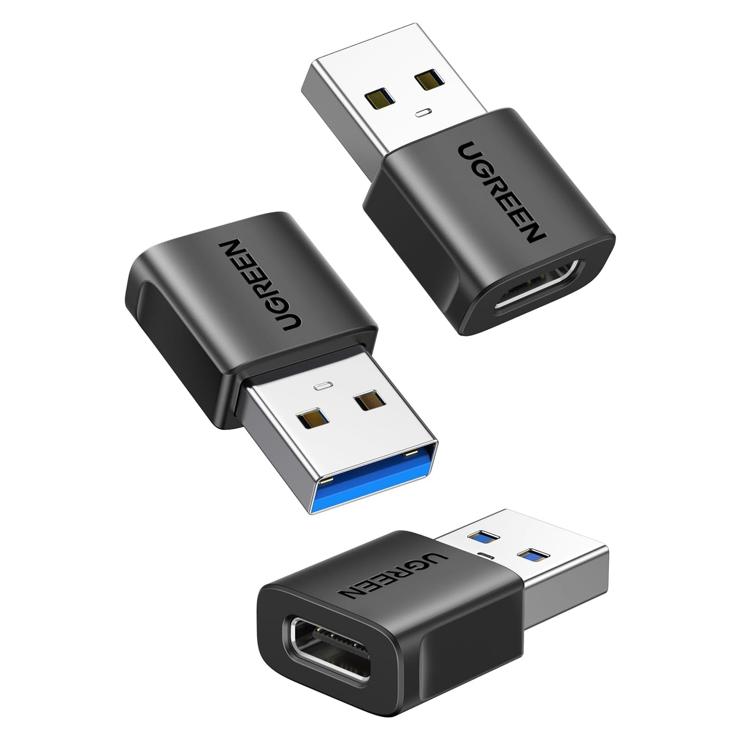 UGREEN USB to USB C Adapter 3Pack, 10Gbps USBC Female to USBA Male Adapter Type C Charge Converter for iPhone 16 15 14 13 Plus Pro Max,iPad Air Mini 6 7,Samsung Galaxy S25,Apple Watch,Black