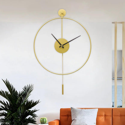 YISITEONE Classical Large Decorative Wall Clock with Pendulum, Modern Non-Ticking Silent Metal Wall Clocks for Living Room, Bedroom, Study, Office, 20‘’