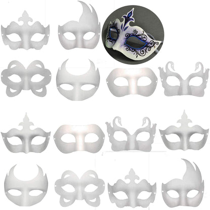 Timtop 14 PCS DIY White Masks Paper Half Face Masquerade Masks Craft Plain Mardi Gras Mask Paintable Blank Halloween Christmas Party Mask