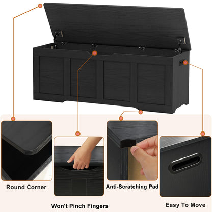 Timberer 47.2" Storage Chest, Extra Large Storage Trunk with 2 Safety Hinges, Wooden Storage Bench, Shoe Bench, Entryway Bench for Living Room, Bedroom, Black