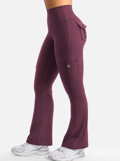 YEOREO CoreFlex Women Workout Flare Leggings with Pockets Scrunch Cargo Gym Yoga Leggings Black Cherry S