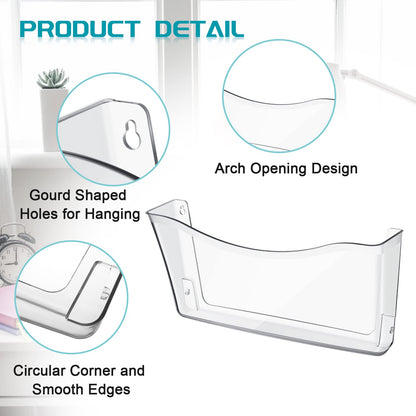 Jetec Acrylic Wall File Organizer Clear Single Pocket Wall Mount File Holder Set 14 x 7 x 3 inches Acrylic Hanging Wall Organizer for Mail Letter Magazine Office Home(4 Pieces)