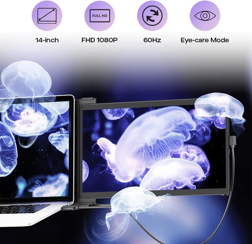 2025 Mobile Pixels Duex Max DS 14.1'' FHD Portable Monitor, USB C/HDMI Plug and Play 1080p Laptop Monitor Extender, Portable Screen for 14''-17 '' Laptops, Compatible with Mac/Windows/Android/Switch