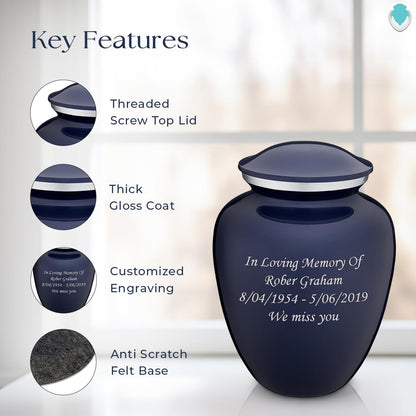 Geturns Embrace Adult Personalized Cremation Urns for Human Ashes I Large Cobalt Blue Funeral Urn for Men and Women I 200 lbs