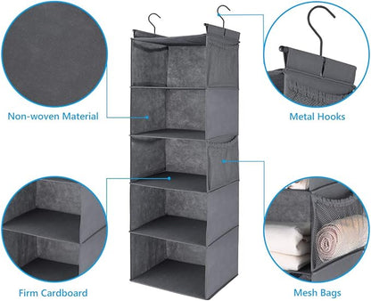MAX Houser 5 Shelf Hanging Closet Organizer, Space Saver, Cloth Hanging Shelves