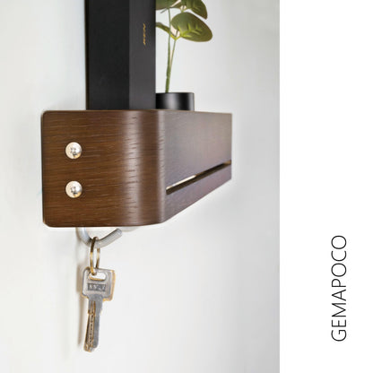GEMAPOCO® Key Holder Wall Mount with 5 Retractable Hooks,17-Inch Finland-Designed Key Hanger with Shelf, Modern Coat Rack Wall Mount,Minimalist Space-Saving Entryway & Hallway Furniture - Walnut Brown