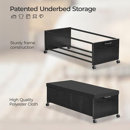 FOUCSSOMEI Under Bed Drawers on Wheels, XXXXL Size, UnderBed Storage with Wheels, Wooden Under Bed Storage, Underbelly Storage, Heavy Duty, Patented Design