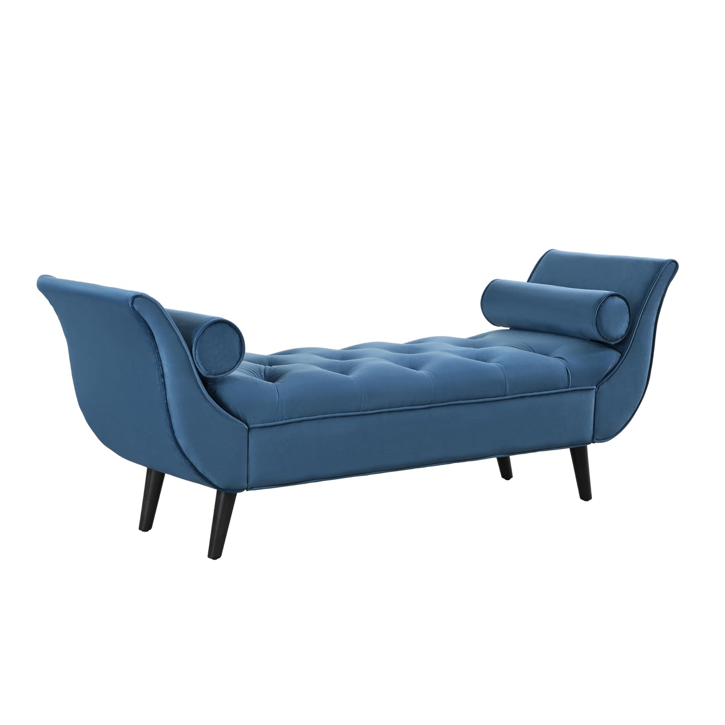 Christopher Knight Home Jolie Modern Velvet Upholstered Ottoman Bench with Pillow, Wooden Bedroom End of Bed Bench, Entryway Ottoman Foot Rest, Living Room Sofa Extra Seat, Blue