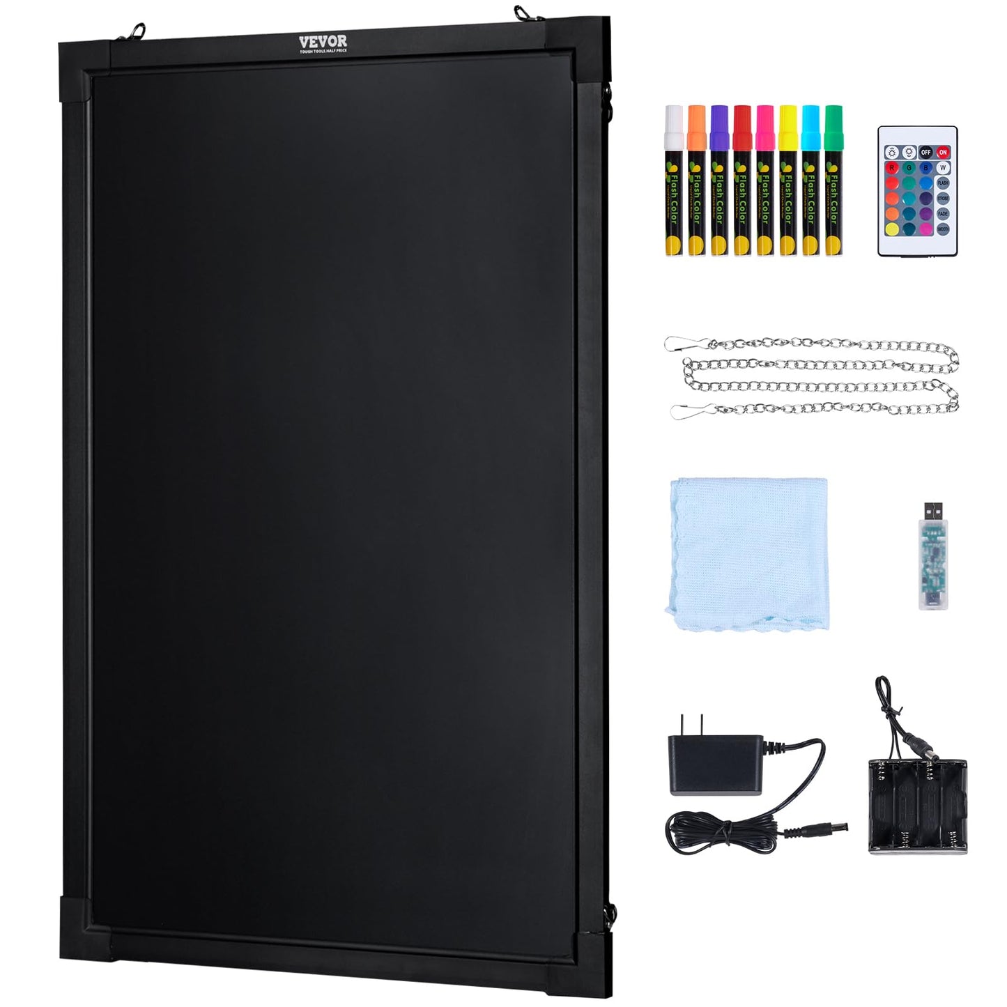 VEVOR 32"x24" LED Message Writing Board, Menu Sign Boards, Illuminated Erasable Lighted Chalkboard, Neon Effect Drawing Panel with 8 Fluorescent Chalk Markers and Remote Control