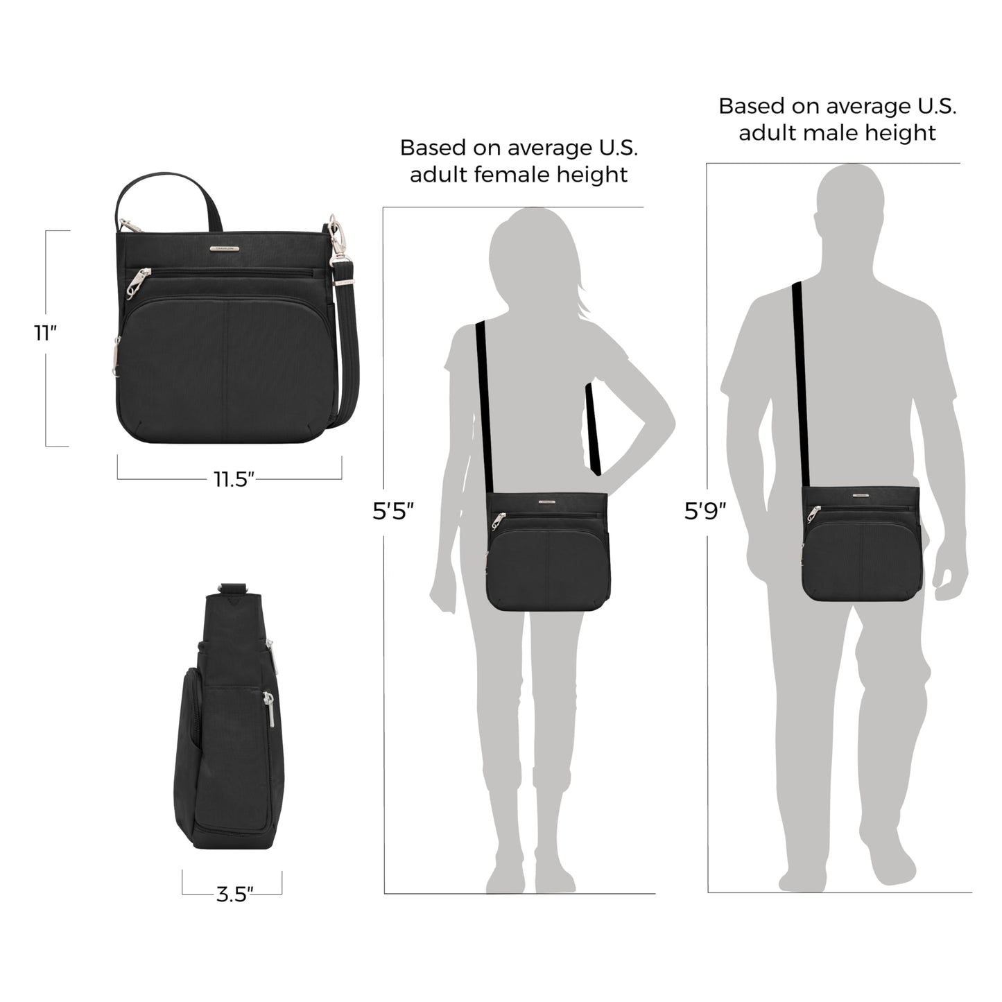 Travelon Anti-theft Classic N/S Crossbody Cross Body Bag, Brown, One Size, Travelon Anti-theft Classic N/S Crossbody