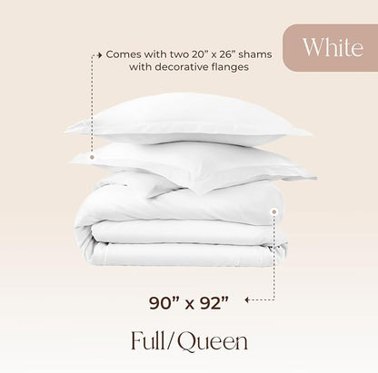 100% Organic Cotton Duvet Cover Queen Size - Naturally Soft Lightweight & Cooling Duvet Cover Set with Decorative Shams - Premium GOTS Certified 300 Thread Count Sateen Weave (White, Queen)