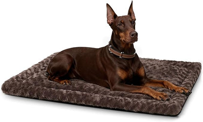 Washable Dog Bed Mat Crate Pad Soft Fluffy Pet Kennel Beds Dog Sleeping Mattress for Large Jumbo Medium Small Dogs, 48 x 30 Inch, Brown