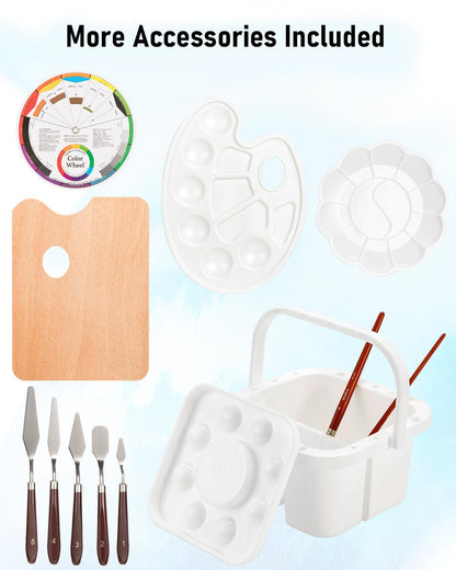 Nicpro 158PCS Deluxe Art Painting Kit with Metal and Solid Beech Wood Easel, Acrylic, Oil & Watercolor Paint Set, Paint Brushes, Canvas, Palette, Paper Pad, Professional Art Set for Adults Artist